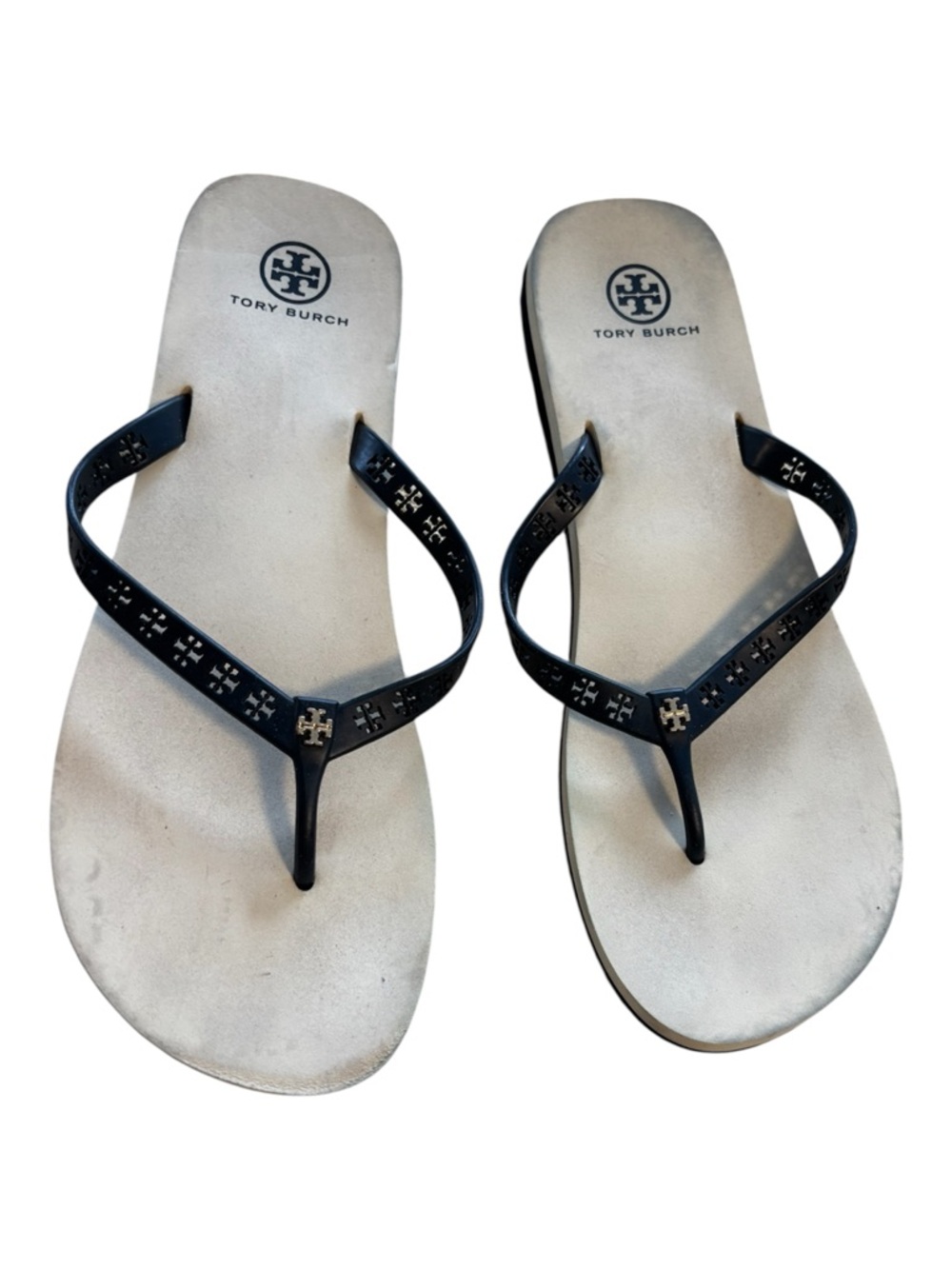 Tory Burch Flip Flops White Black Size 10